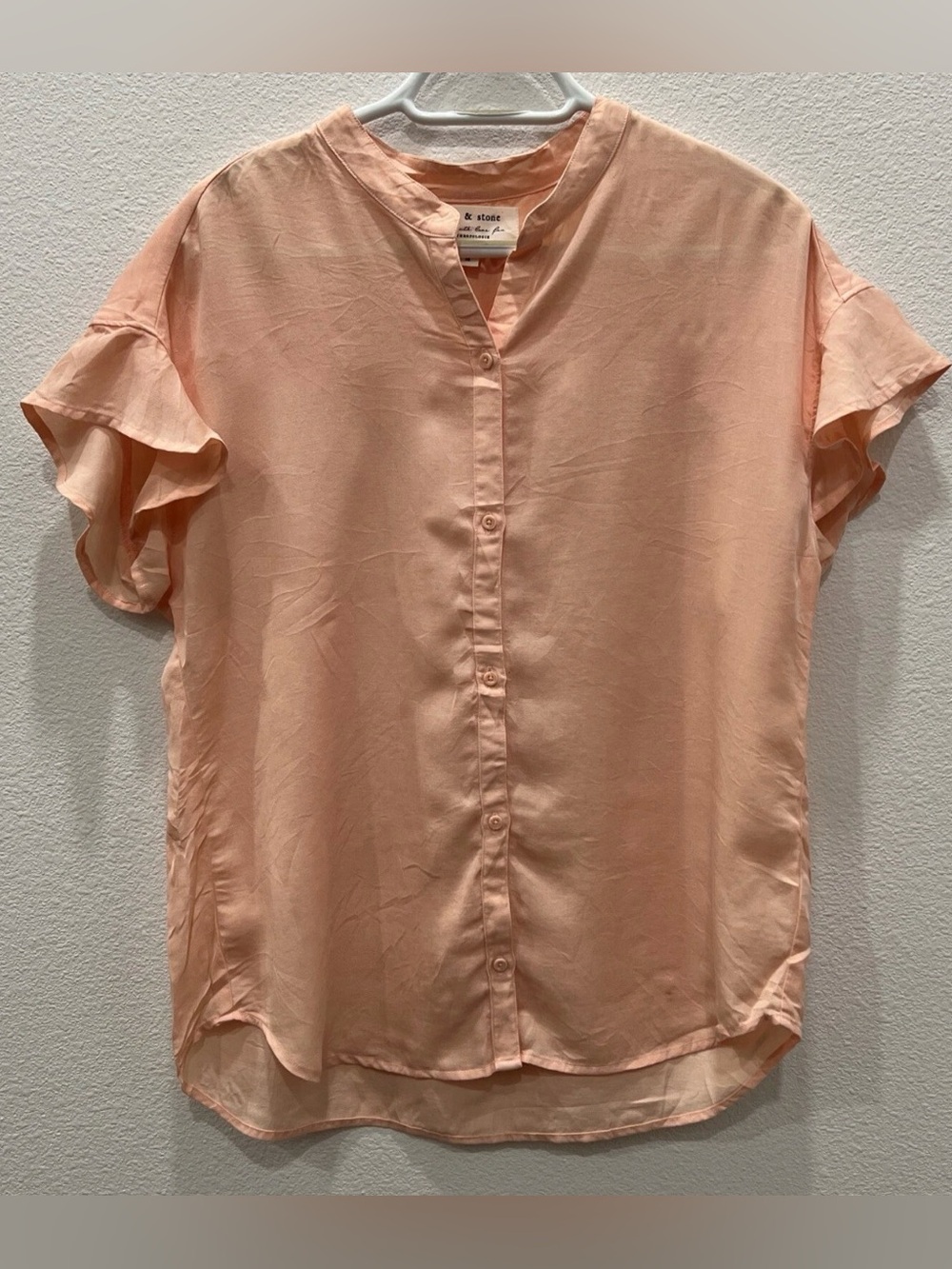 cloth & stone by Anthropologie Flutter Sleeve Peach Blouse Coquette